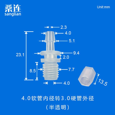 Threaded x Barb 1/16 1/8 3/32 5/32 PP Adapter, 1/16 3/32 1/8 5/32 Hose with  Rigid Tubing PTFE OD2.5 3.0 3.2mm Connectors