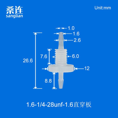 100/pk Reducing Barbed Bulkhead Fittings Thread 1/4-28UNF Panel Mouting Bulkhead Fittings Barb 1.6 2.4 3.2 4.0mm