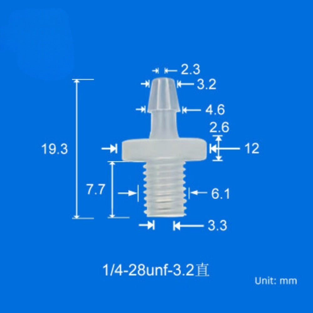 100/pk 1/4-28unf Male Thread to Barbed Fittings Tube Connectors PP Plastic