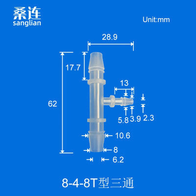 100 pk  8-4-8T Tee Barb Connector Three Way Fittings Reducer Tee