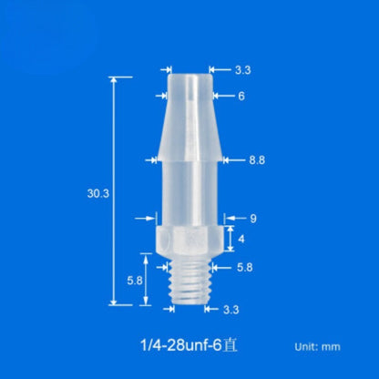 100/pk 1/4-28unf Male Thread to Barbed Fittings Tube Connectors PP Plastic