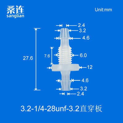 100/pk Reducing Barbed Bulkhead Fittings Thread 1/4-28UNF Panel Mouting Bulkhead Fittings Barb 1.6 2.4 3.2 4.0mm