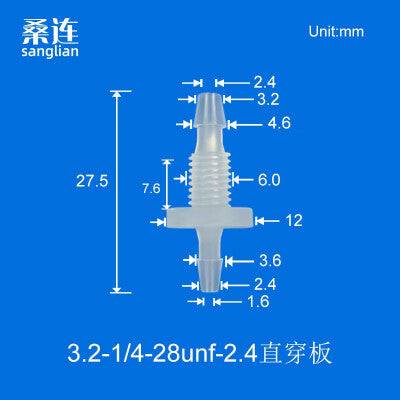 100/pk Reducing Barbed Bulkhead Fittings Thread 1/4-28UNF Panel Mouting Bulkhead Fittings Barb 1.6 2.4 3.2 4.0mm