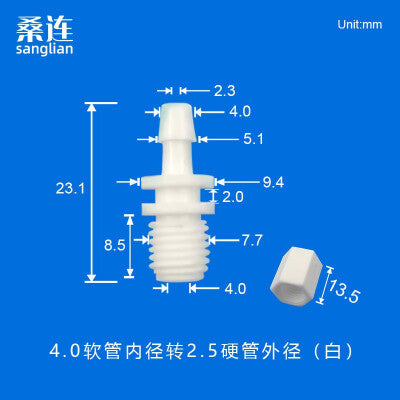 Threaded x Barb 1/16 1/8 3/32 5/32 PP Adapter, 1/16 3/32 1/8 5/32 Hose with  Rigid Tubing PTFE OD2.5 3.0 3.2mm Connectors