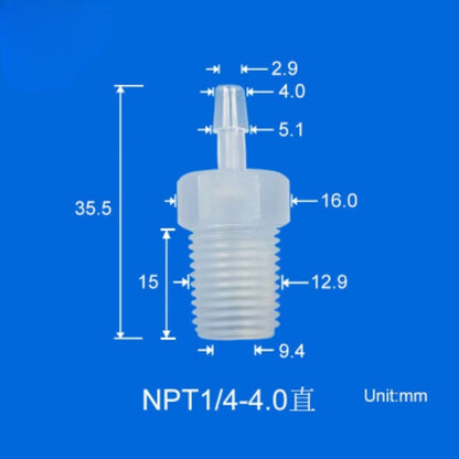 100/pk 1/4-28unf Male Thread to Barbed Fittings Tube Connectors PP Plastic