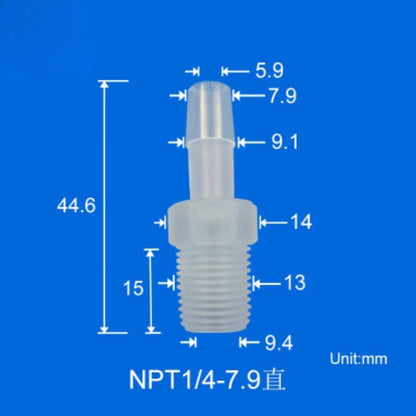 100/pk 1/4-28unf Male Thread to Barbed Fittings Tube Connectors PP Plastic