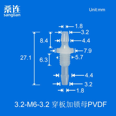 100/pk Plastic Barb to Barb Bulkhead Fittings with Threaded Ends - Ideal for Food Grade Hose Pipes - Includes 4.8-M8-4.8 Hex Nut