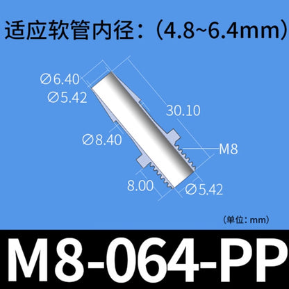 Conectores de púas con rosca macho RZ, paquete de 30, accesorios para tubos, plástico, M8/M10, PP, PTFE, grado alimenticio