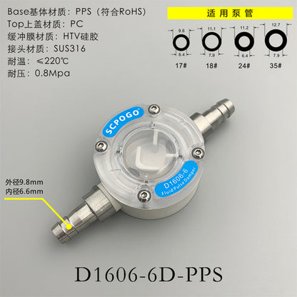 Amortiguador de pulso de fluido en miniatura D1606-6 para bomba peristáltica de diafragma que reduce la fluctuación y estabiliza la velocidad del flujo 