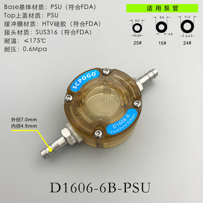 Amortiguador de pulso de fluido en miniatura D1606-6 para bomba peristáltica de diafragma que reduce la fluctuación y estabiliza la velocidad del flujo 