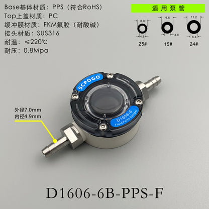 Amortiguador de pulso de fluido en miniatura D1606-6 para bomba peristáltica de diafragma que reduce la fluctuación y estabiliza la velocidad del flujo 