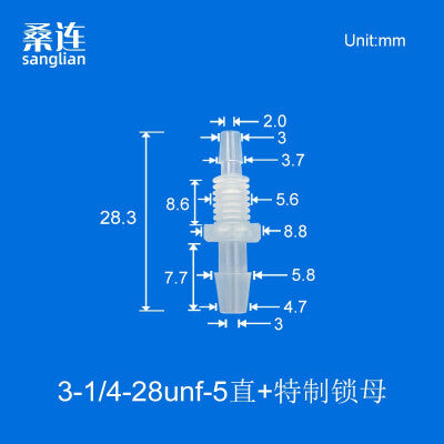 100/pk Reducing Barbed Bulkhead Fittings Thread 1/4-28UNF Panel Mouting Bulkhead Fittings Barb 1.6 2.4 3.2 4.0mm