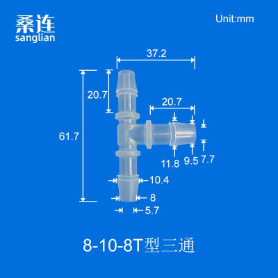 100 pk  8-4-8T Tee Barb Connector Three Way Fittings Reducer Tee