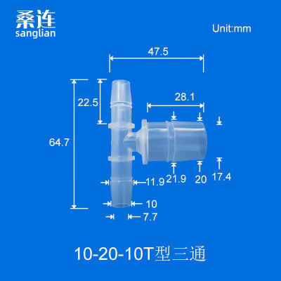 100 pk  8-4-8T Tee Barb Connector Three Way Fittings Reducer Tee