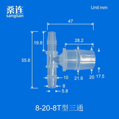 100 pk  8-4-8T Tee Barb Connector Three Way Fittings Reducer Tee