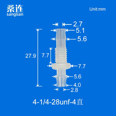 100/pk Reducing Barbed Bulkhead Fittings Thread 1/4-28UNF Panel Mouting Bulkhead Fittings Barb 1.6 2.4 3.2 4.0mm