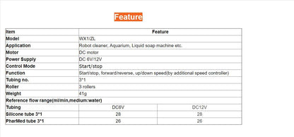 WX1 Micro Miniature Peristaltic Pump 6V Mini Liquid Friction Pump Sweeping Machine Pump
