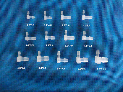 Reducer 90 Degree Elbow Plastic Barb Fitting Tube Connectors 3.2mm to 11.1mm